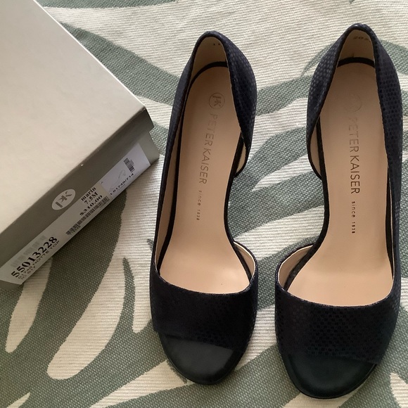 NWT Peter Kaiser open-toe, navy suede, US7.5. Leather lined, Made in Germany - Picture 3 of 9